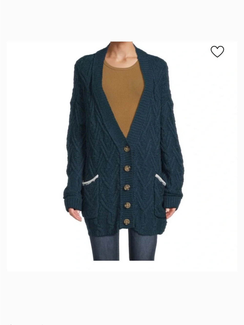 Free People Dark Teal Cable Knit Button-Front Cardigan
